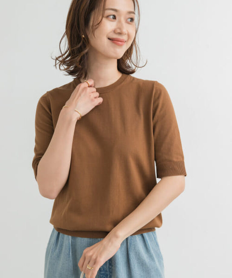 URBAN RESEARCH DOORS「DOORS 『UR TECH ひやサラクール』コットンハーフスリーブKNIT」|ニット・セーター|BRONZE