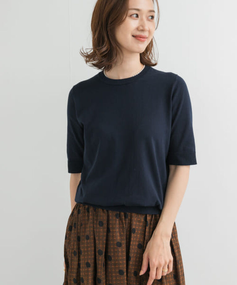 URBAN RESEARCH DOORS「DOORS 『UR TECH ひやサラクール』コットンハーフスリーブKNIT」|ニット・セーター|NAVY