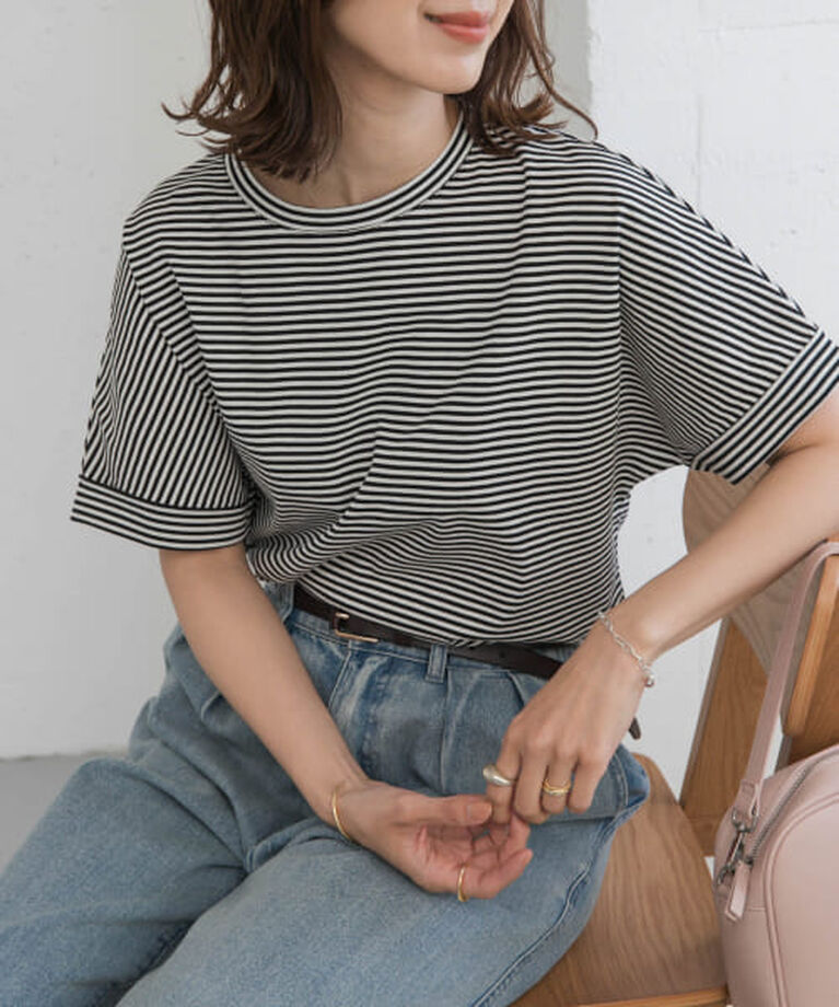 URBAN RESEARCH DOORS「DOORS 『UR TECH』コットンロールスリーブプルオーバー」|Tシャツ・カットソー|OFF×BLK