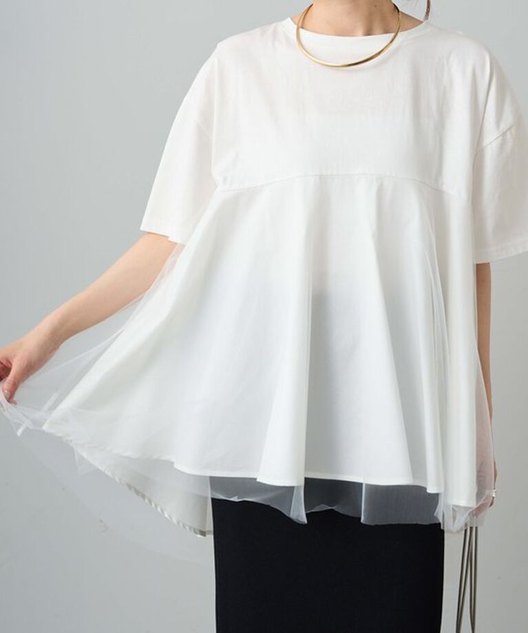  「《リバイバル》【WEB限定/Du noir】チュールドッキングTシャツ」|プルオーバー|