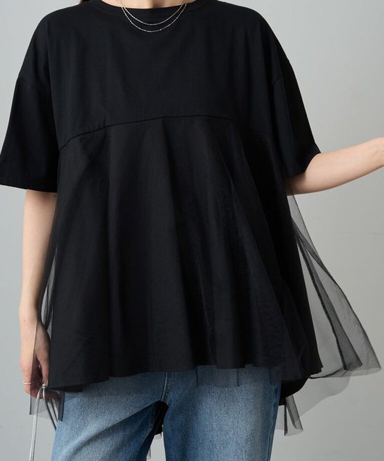  「《リバイバル》【WEB限定/Du noir】チュールドッキングTシャツ」|プルオーバー|