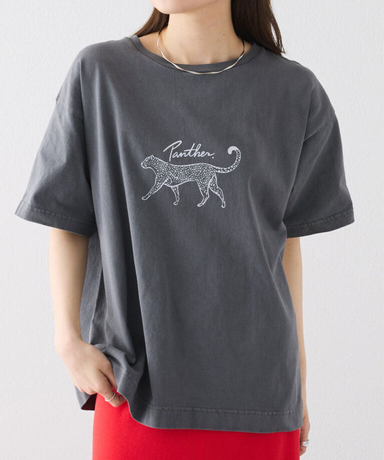  「アニマルプリントパンサーTシャツ」|プルオーバー|チャコールグレー