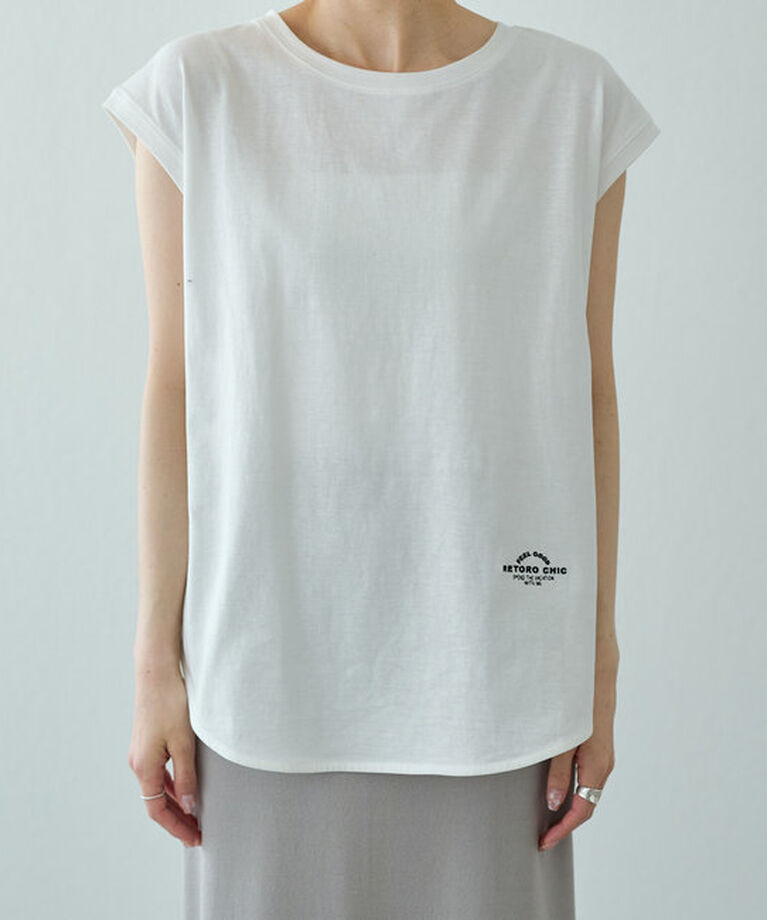 「【汗シミ防止】ワンポイントロゴフレンチスリーブTシャツ」|プルオーバー|