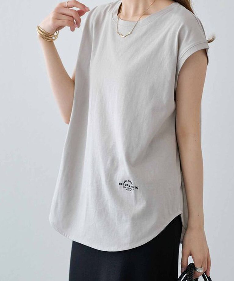  「【汗シミ防止】ワンポイントロゴフレンチスリーブTシャツ」|プルオーバー|