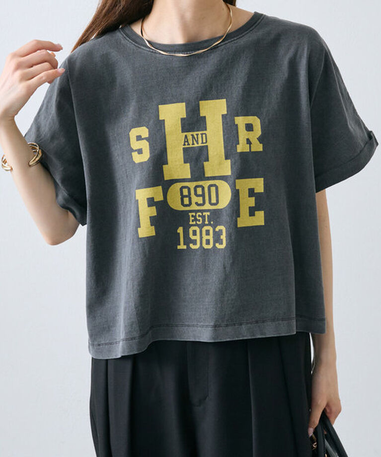  「カレッジロゴショートTシャツ」|プルオーバー|チャコールグレー