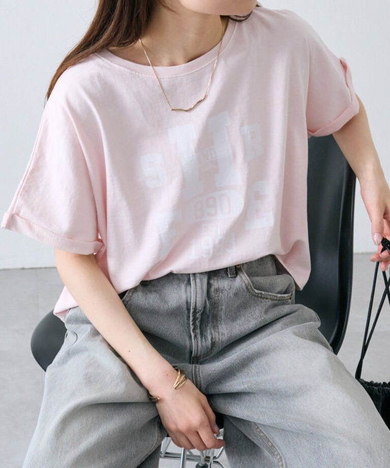  「カレッジロゴショートTシャツ」|プルオーバー|ピンク