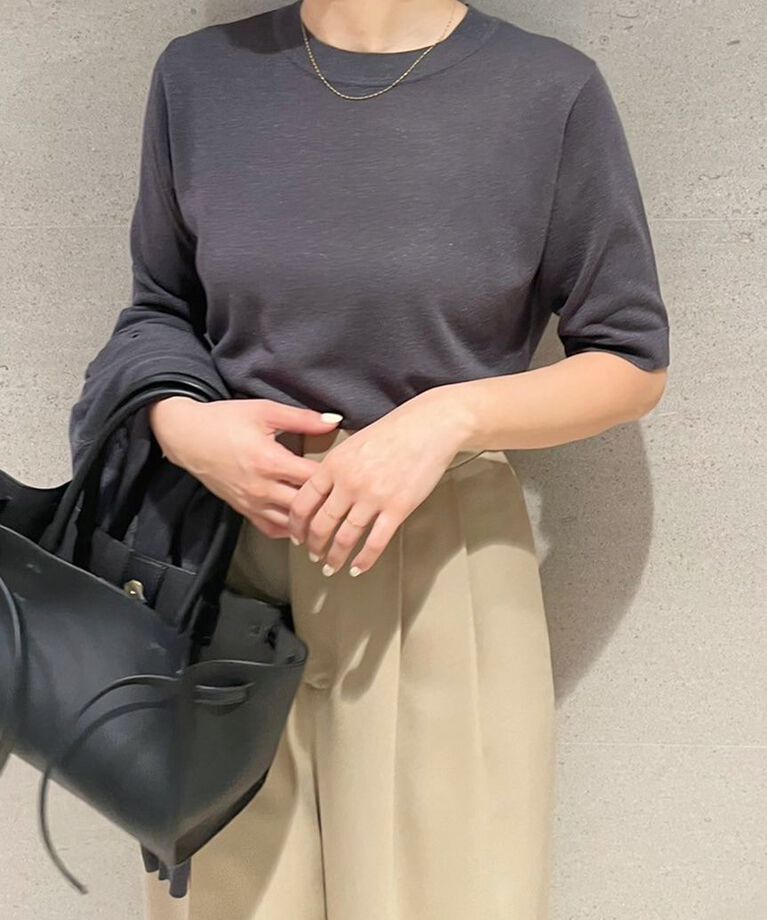 Mila Owen「【セットアップ対応】SET UPラメニットハーフスリーブプルオーバー」|ニット・セーター|GRY