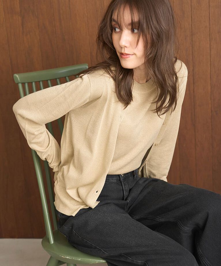 Mila Owen「【セットアップ対応】SET UPラメニットハーフスリーブプルオーバー」|ニット・セーター|
