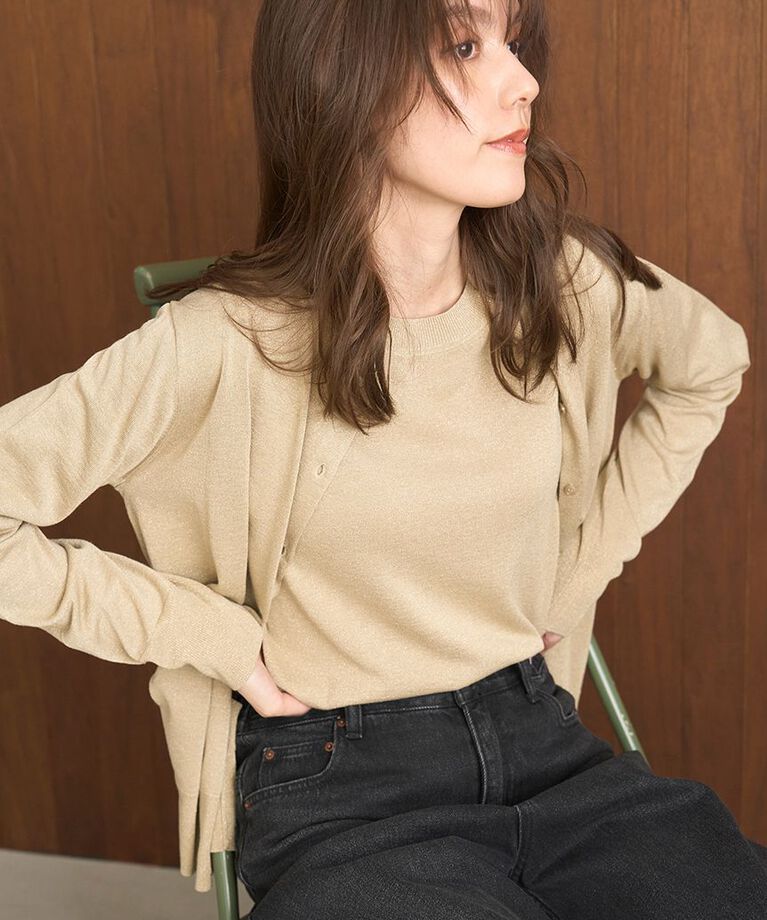 Mila Owen「【セットアップ対応】SET UPラメニットハーフスリーブプルオーバー」|ニット・セーター|