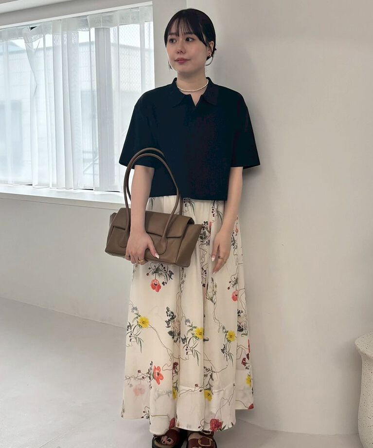 Mila Owen「【セットアイテム】【ウォッシャブル】短丈スキッパーポロニット×スカートSET UP」|ワンピース|FLOWER