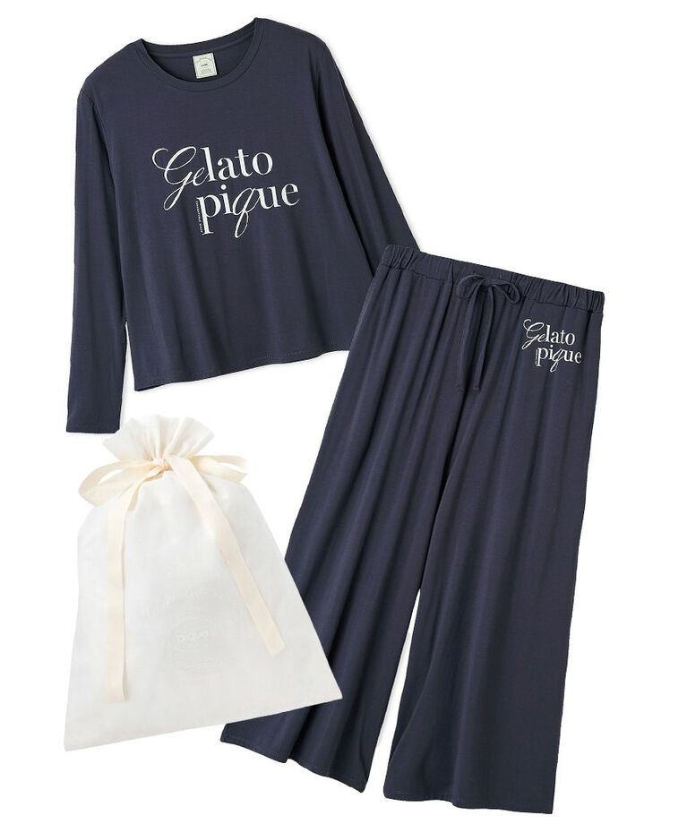 gelato pique「【ラッピング済み】【接触冷感】レーヨンロゴロンT&8分丈パンツSET」|ルームウェア|NVY