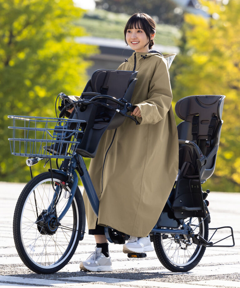 BACKYARD FAMILY「レインコート レディース 自転車 リュック対応 通販 レイン コート カッパ かっぱ 雨合羽」|レインコート|ベージュ1