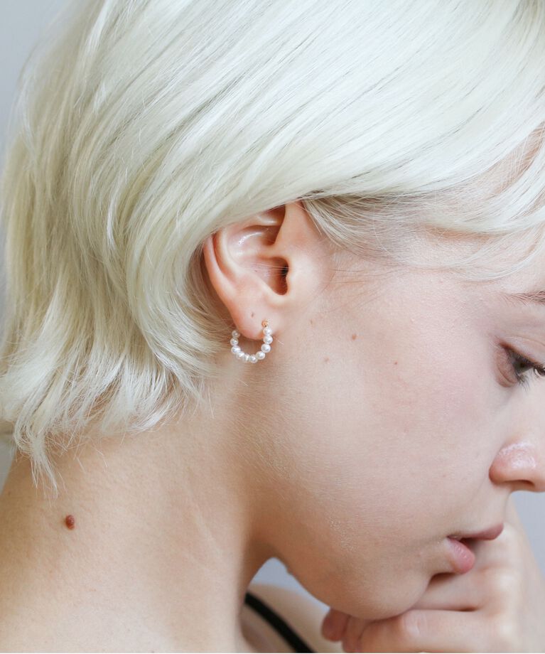  「パール スナップ フープ ピアス| K10YG 〈Ally〉」|ピアス|