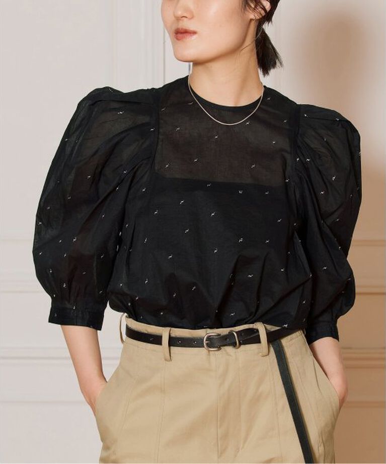 IENA LA BOUCLE「IENA LA BOUCLE コットンオーガンザエンブロイダリーパフィーブラウス」|シャツ・ブラウス|