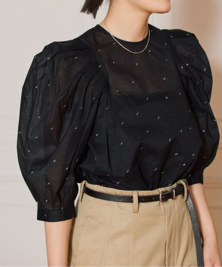 IENA LA BOUCLE「IENA LA BOUCLE コットンオーガンザエンブロイダリーパフィーブラウス」|シャツ・ブラウス|