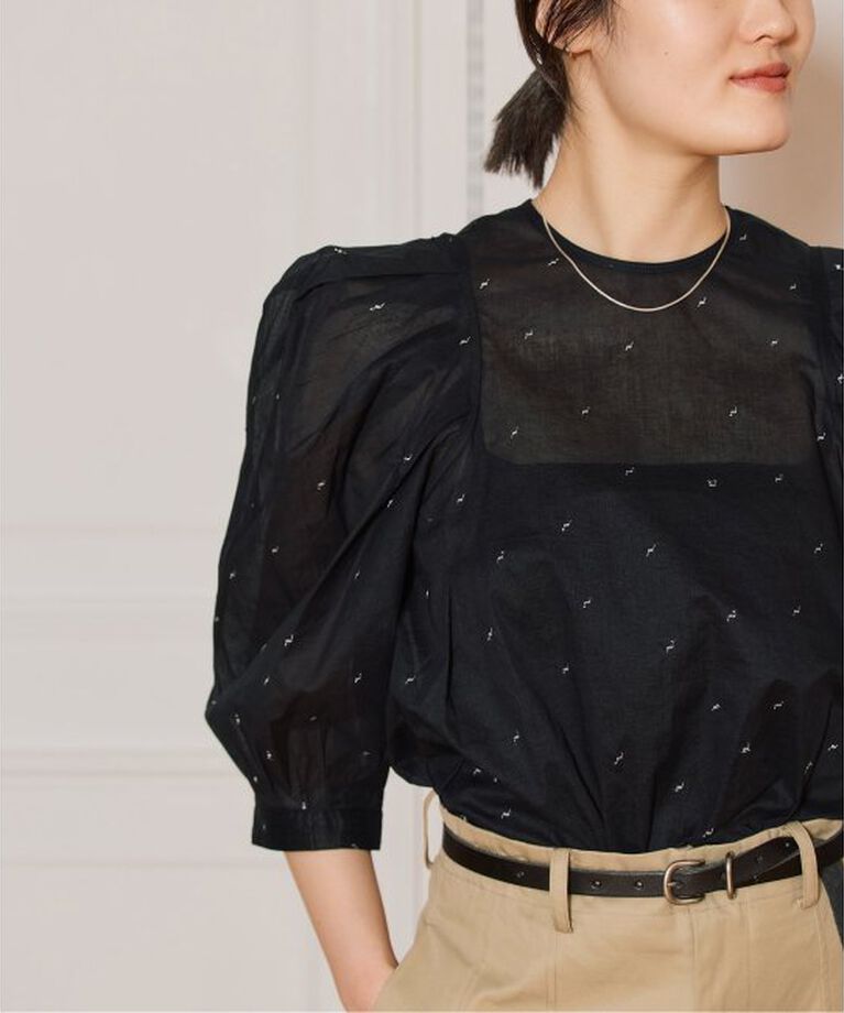 IENA LA BOUCLE「IENA LA BOUCLE コットンオーガンザエンブロイダリーパフィーブラウス」|シャツ・ブラウス|