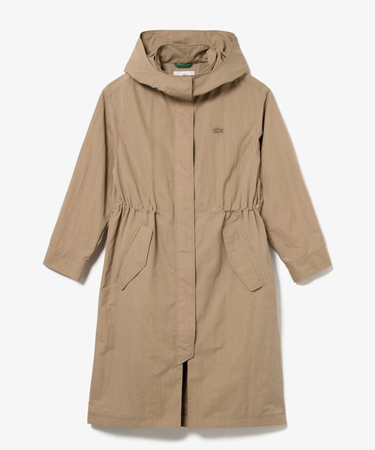 LACOSTE「フード脱着可 撥水ナイロン スタンドカラー ミリタリーコート / ロングコート」|ステンカラーコート|