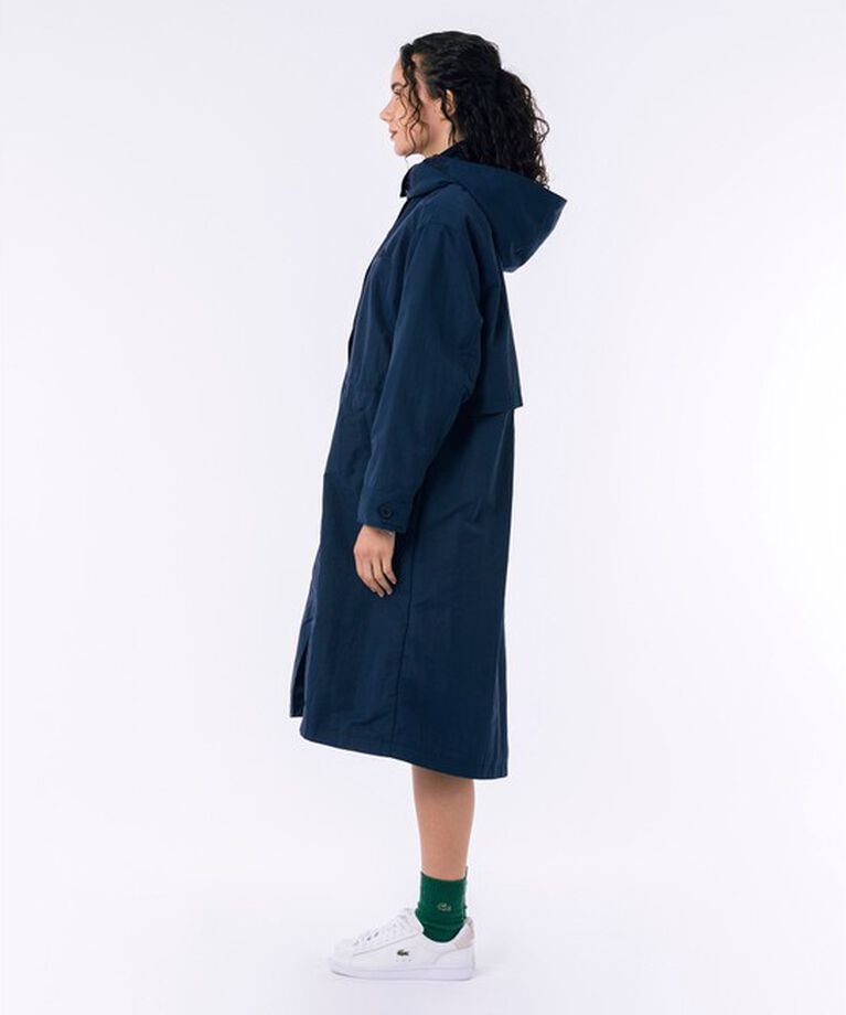 LACOSTE「フード脱着可 撥水ナイロン スタンドカラー ミリタリーコート / ロングコート」|ステンカラーコート|