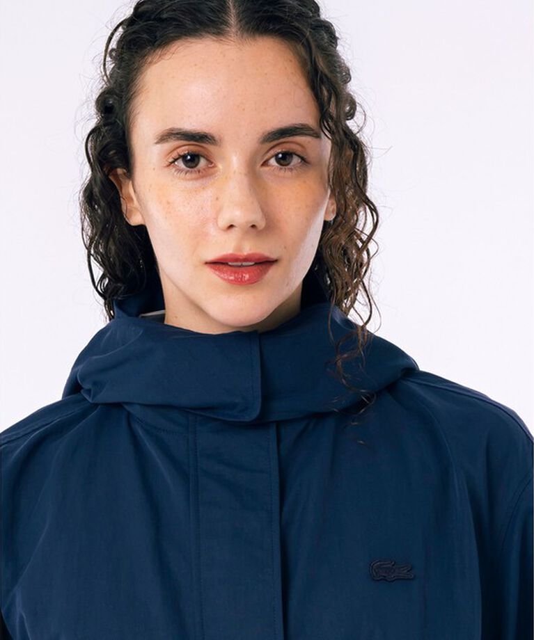 LACOSTE「フード脱着可 撥水ナイロン スタンドカラー ミリタリーコート / ロングコート」|ステンカラーコート|