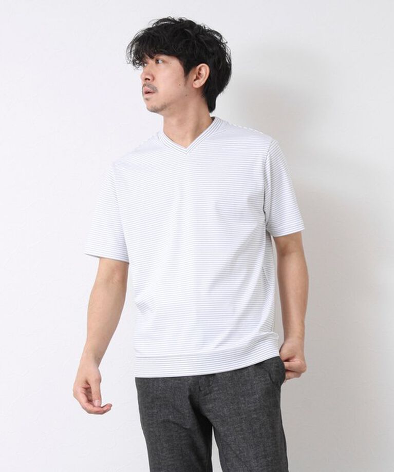 NOLLEY'S goodman「《ビジカジ対応》セミシルケットスムース ボーダー Vネック ドレスTシャツ 25SS」|Tシャツ・カットソー|