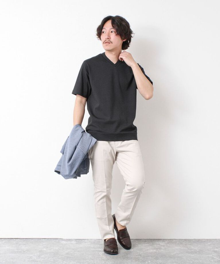 NOLLEY'S goodman「《ビジカジ対応》セミシルケットスムース ボーダー Vネック ドレスTシャツ 25SS」|Tシャツ・カットソー|