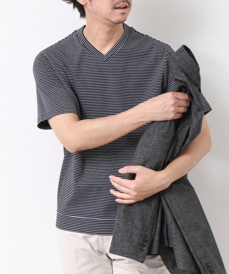NOLLEY'S goodman「《ビジカジ対応》セミシルケットスムース ボーダー Vネック ドレスTシャツ 25SS」|Tシャツ・カットソー|