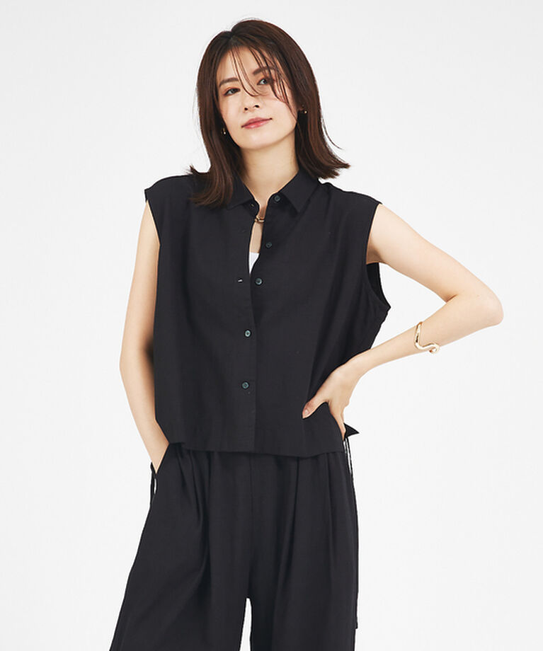 abahouse mavie「【セットアップ対応】レーヨンリネンノースリーブシャツ」|シャツ・ブラウス|