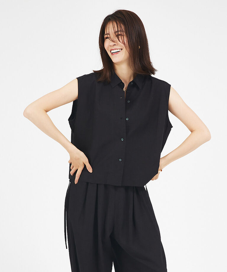 abahouse mavie「【セットアップ対応】レーヨンリネンノースリーブシャツ」|シャツ・ブラウス|
