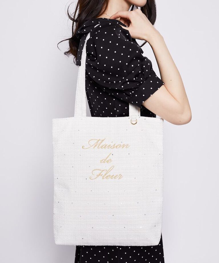 Maison de FLEUR「ツイードブランドロゴ刺繍トートバッグ」|トートバッグ|