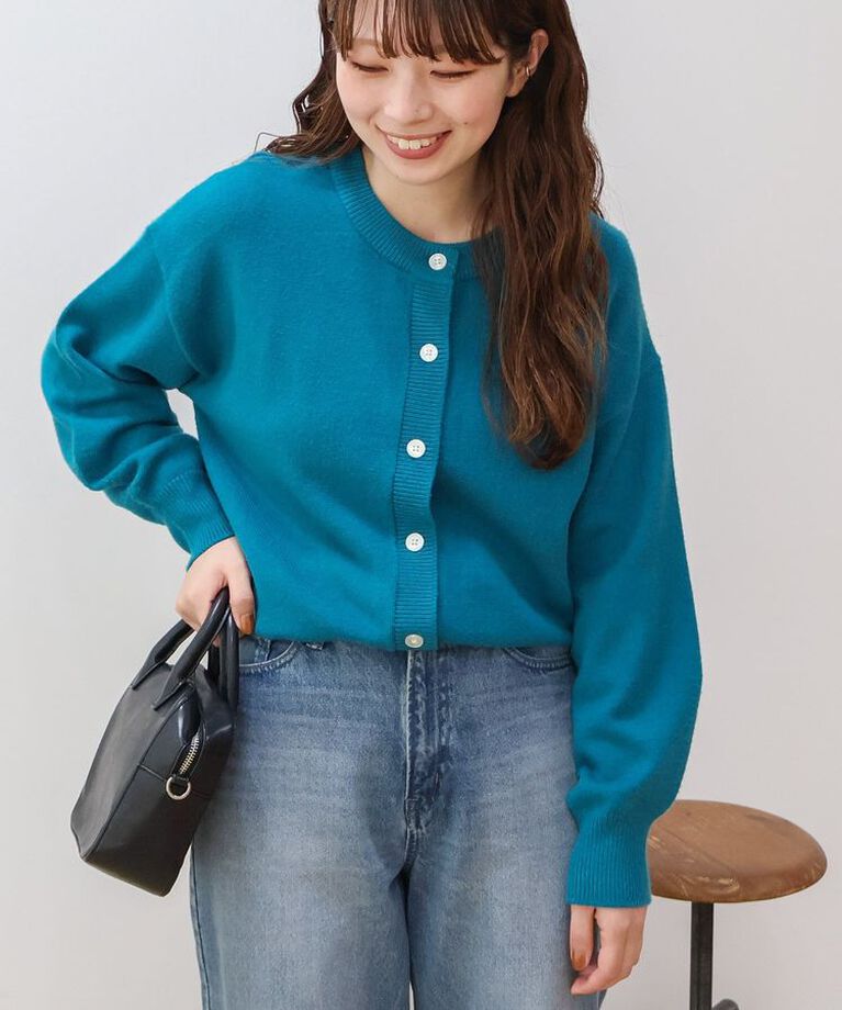 AMERICAN HOLIC「バイパチ2WAYクルーネックニットカーディガン」|カーディガン|Turquoise Blue