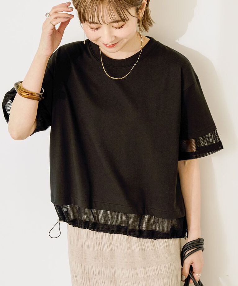 AMERICAN HOLIC「メッシュ切替ドロストプルオーバー」|Tシャツ・カットソー|Black
