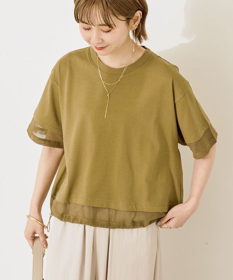 AMERICAN HOLIC「メッシュ切替ドロストプルオーバー」|Tシャツ・カットソー|Olive