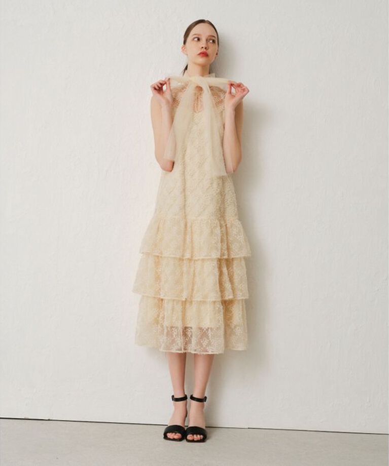 LOULOU WILLOUGHBY「【LOULOU WILLOUGHBY】パピヨンフラワーチュールワンピース」|ドレス|