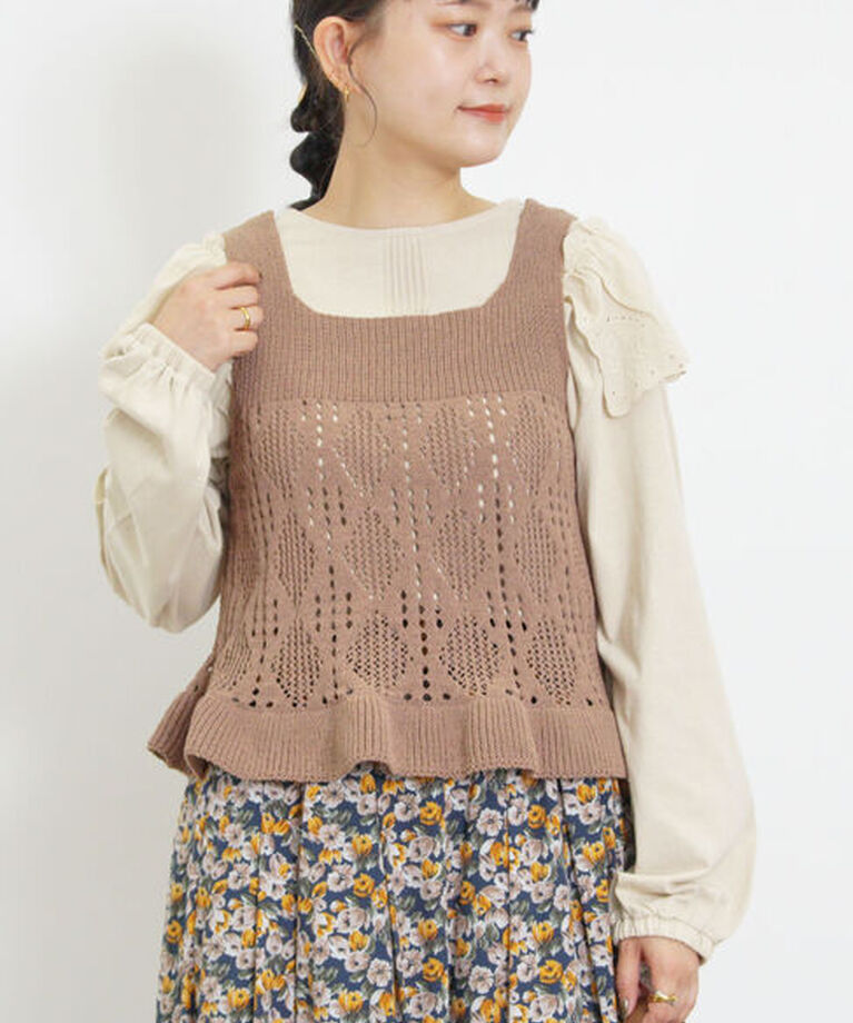 Samansa Mos2「肩ハンカチ刺繍レースカットソー」|Tシャツ・カットソー|