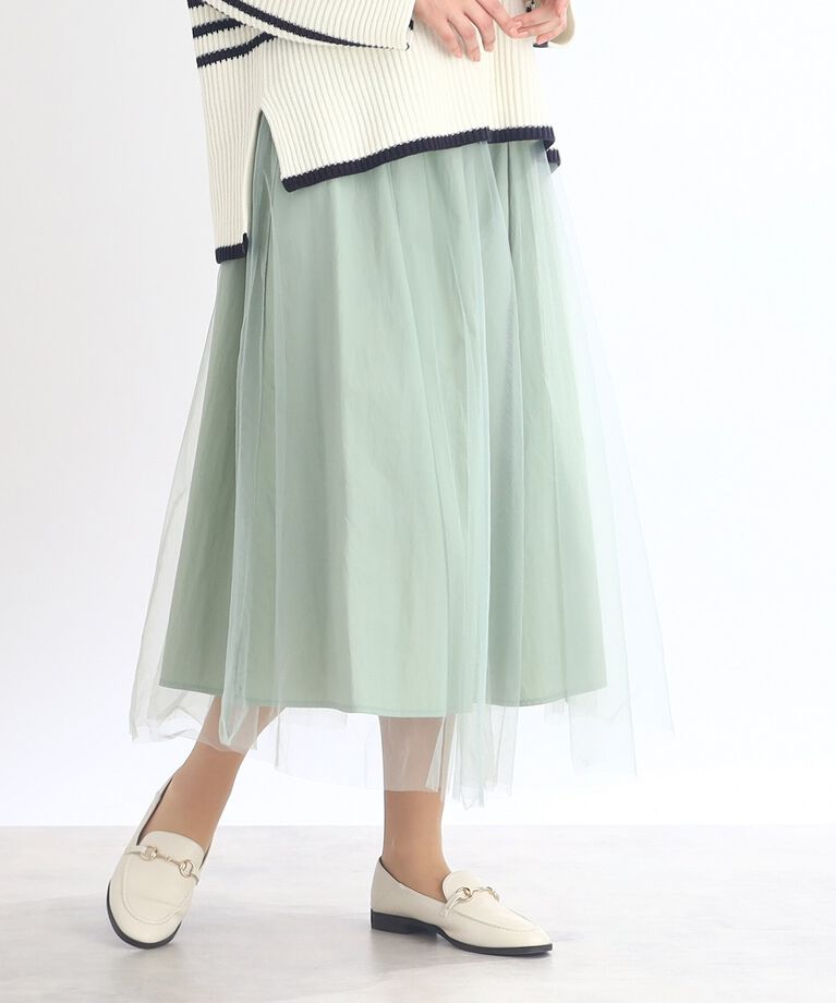 Reflect「【SALE／E‐QUALITY/SALE/2Way/リバーシブル着用可能！】チュール＆タフタスカート」|スカート|ライトグリーン(02