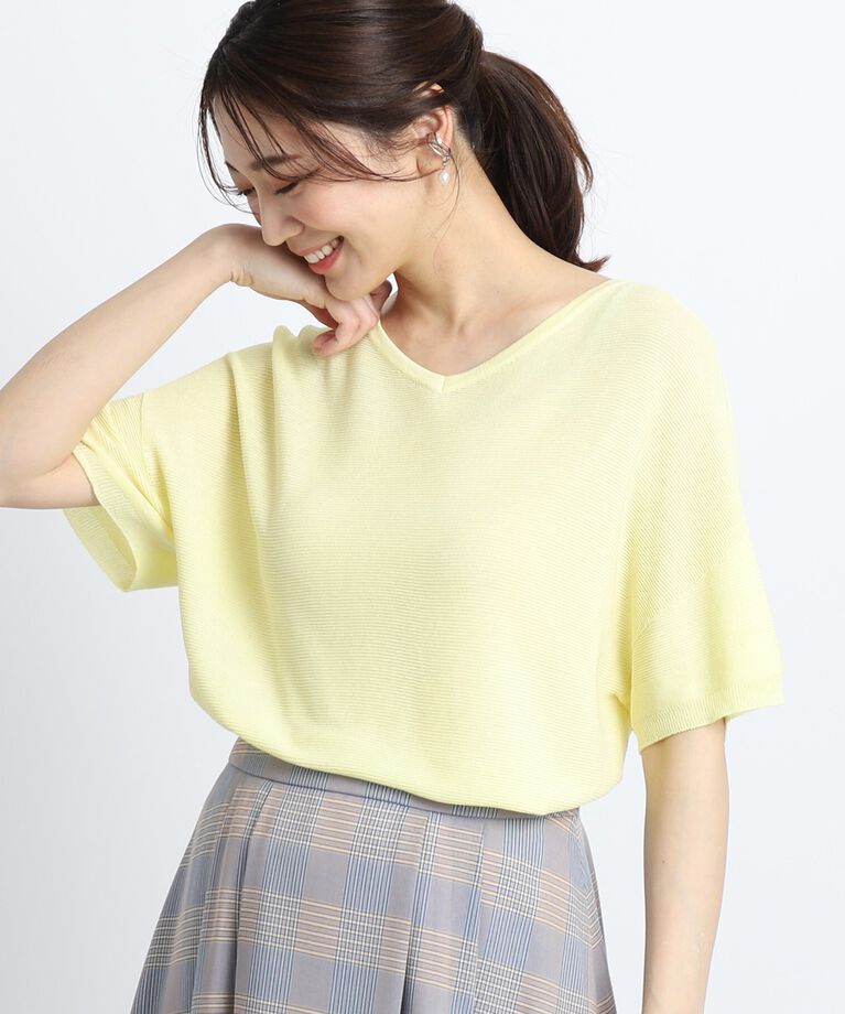 Reflect「【SALE／着痩せ効果有！／WEB限定カラーあり／洗える】ドライタッチVネックニット」|ニット・セーター|ライトイエロー(03
