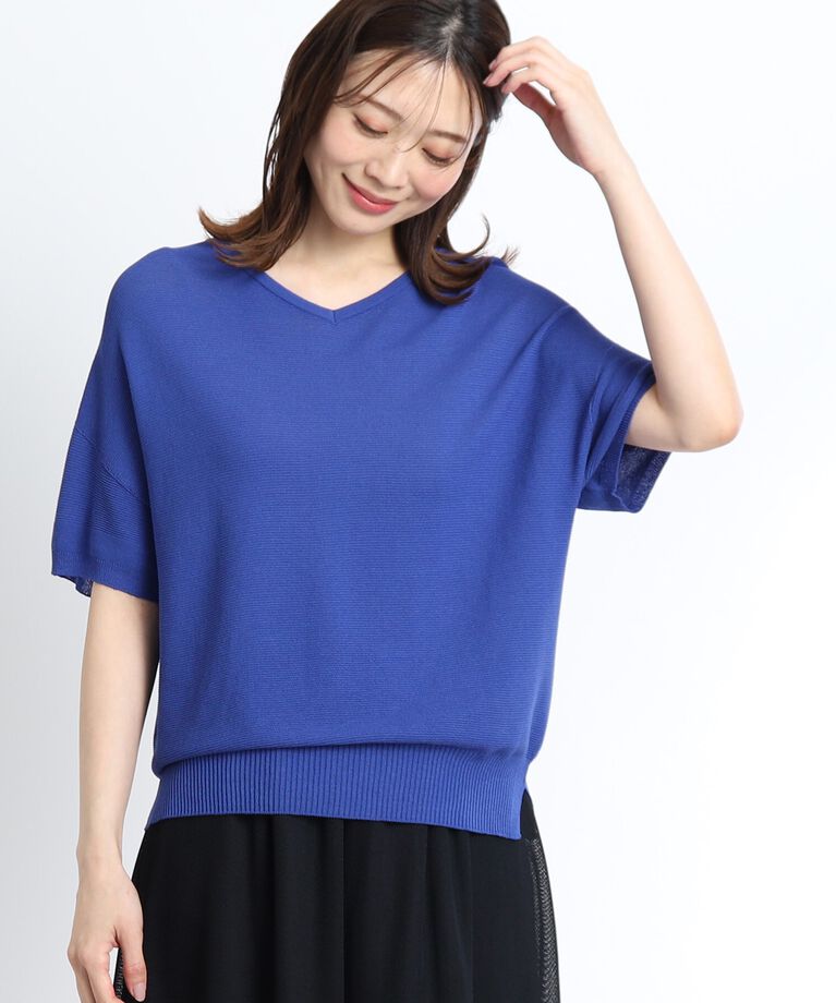Reflect「【SALE／着痩せ効果有！／WEB限定カラーあり／洗える】ドライタッチVネックニット」|ニット・セーター|ブルー(093)