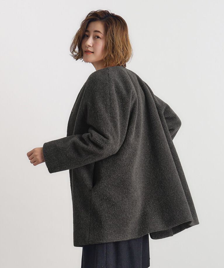 grove「ショートシャギーノーカラーコート」|ノーカラーコート|