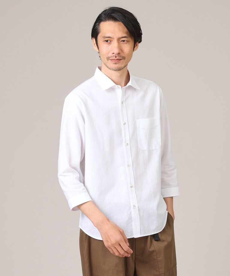 TAKEO KIKUCHI「【7分袖/軽羽織】ハイブリッド リネンシャツ」|シャツ・ブラウス|ホワイト(001)