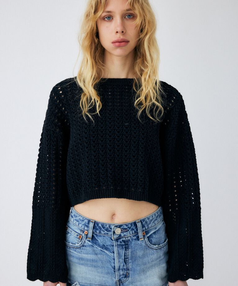 MOUSSY「OPEN STITCH ニット」|ニット・セーター|BLK