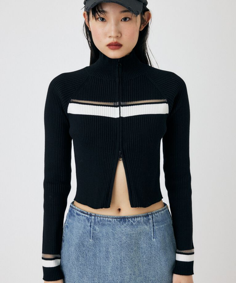 MOUSSY「W ZIP TRUCK ニット」|ニット・セーター|BLK