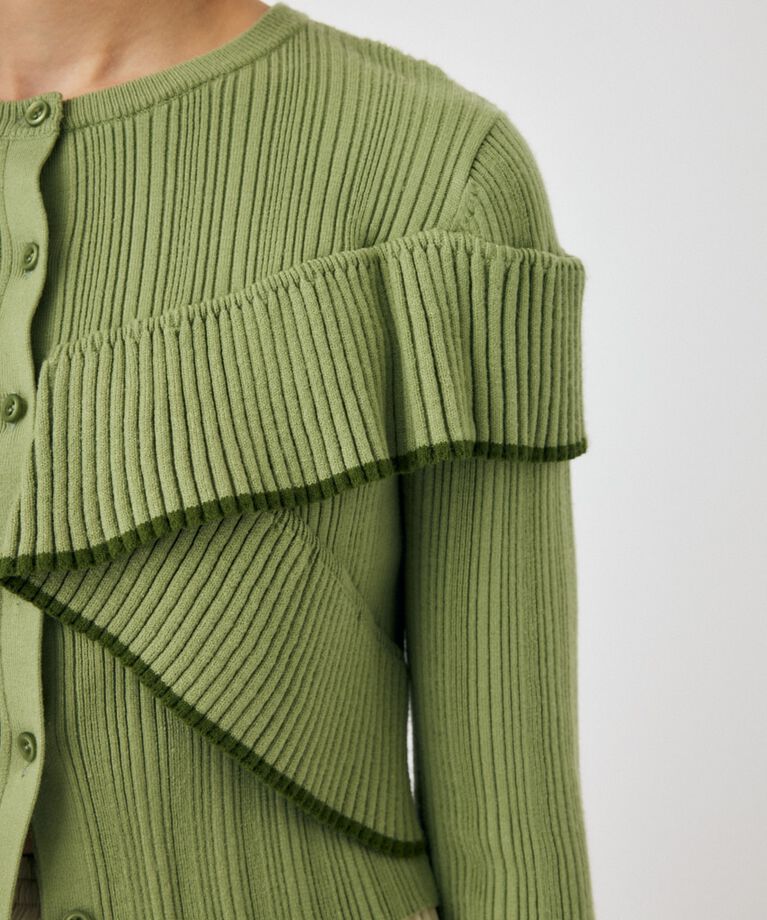 MOUSSY「FRONT BUTTON FRILL KNIT トップス」|ニット・セーター|