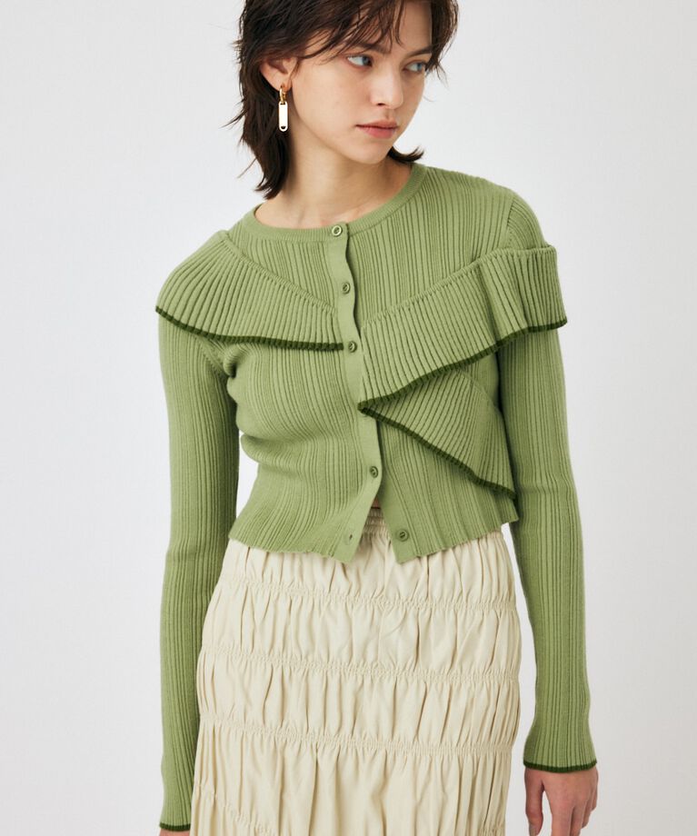 MOUSSY「FRONT BUTTON FRILL KNIT トップス」|ニット・セーター|