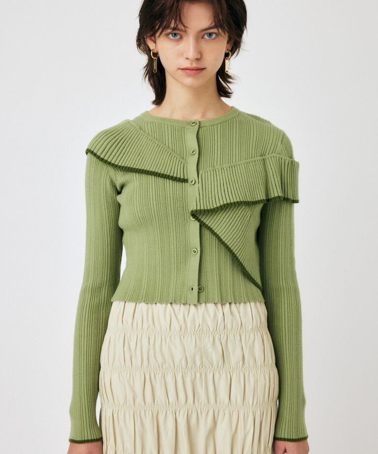 MOUSSY「FRONT BUTTON FRILL KNIT トップス」|ニット・セーター|
