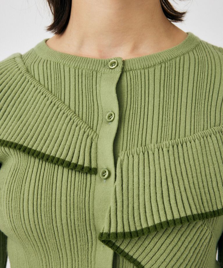 MOUSSY「FRONT BUTTON FRILL KNIT トップス」|ニット・セーター|