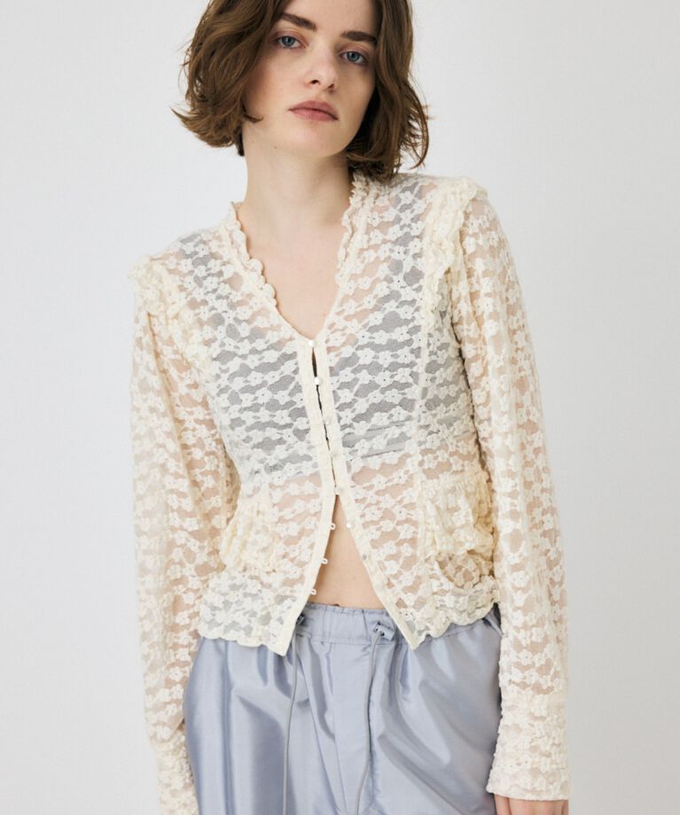 MOUSSY「RUFFLE LACY CUT ブラウス」|Tシャツ・カットソー|O/WHT1