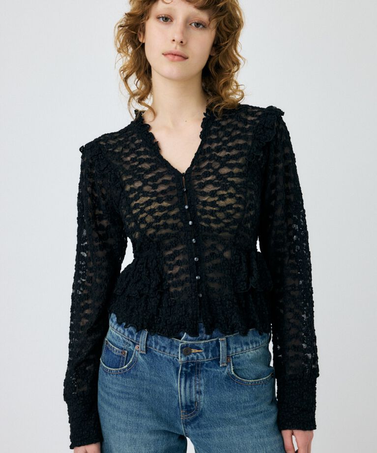 MOUSSY「RUFFLE LACY CUT ブラウス」|Tシャツ・カットソー|