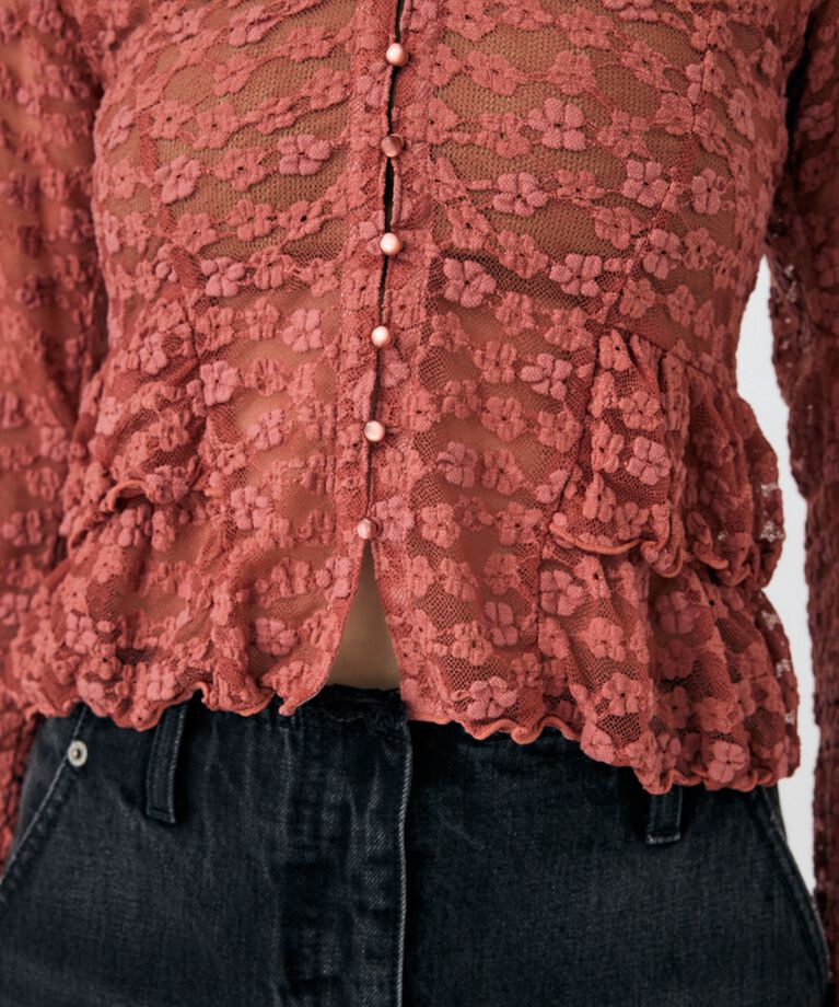 MOUSSY「RUFFLE LACY CUT ブラウス」|Tシャツ・カットソー|