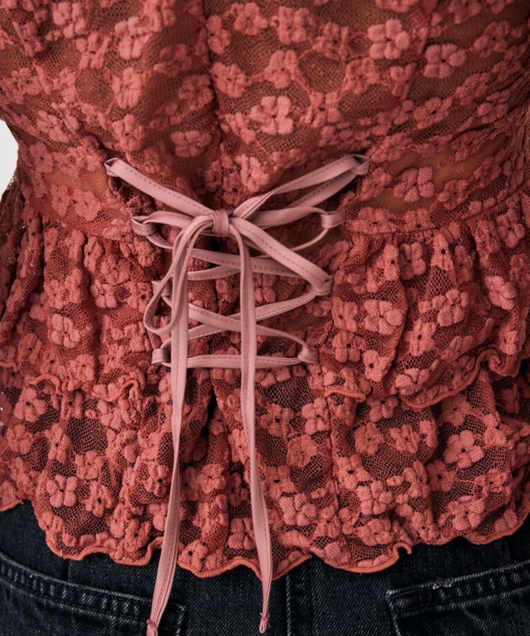 MOUSSY「RUFFLE LACY CUT ブラウス」|Tシャツ・カットソー|