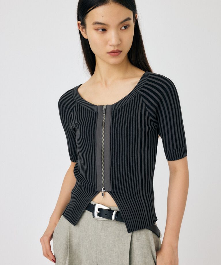 MOUSSY「ZIP UP RIB トップス」|ニット・セーター|
